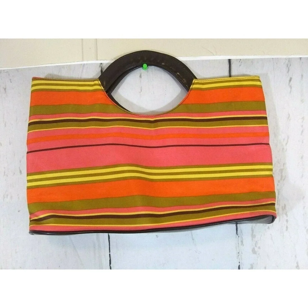 Vintage Orange Yellow Brown Canvas Striped Handbag